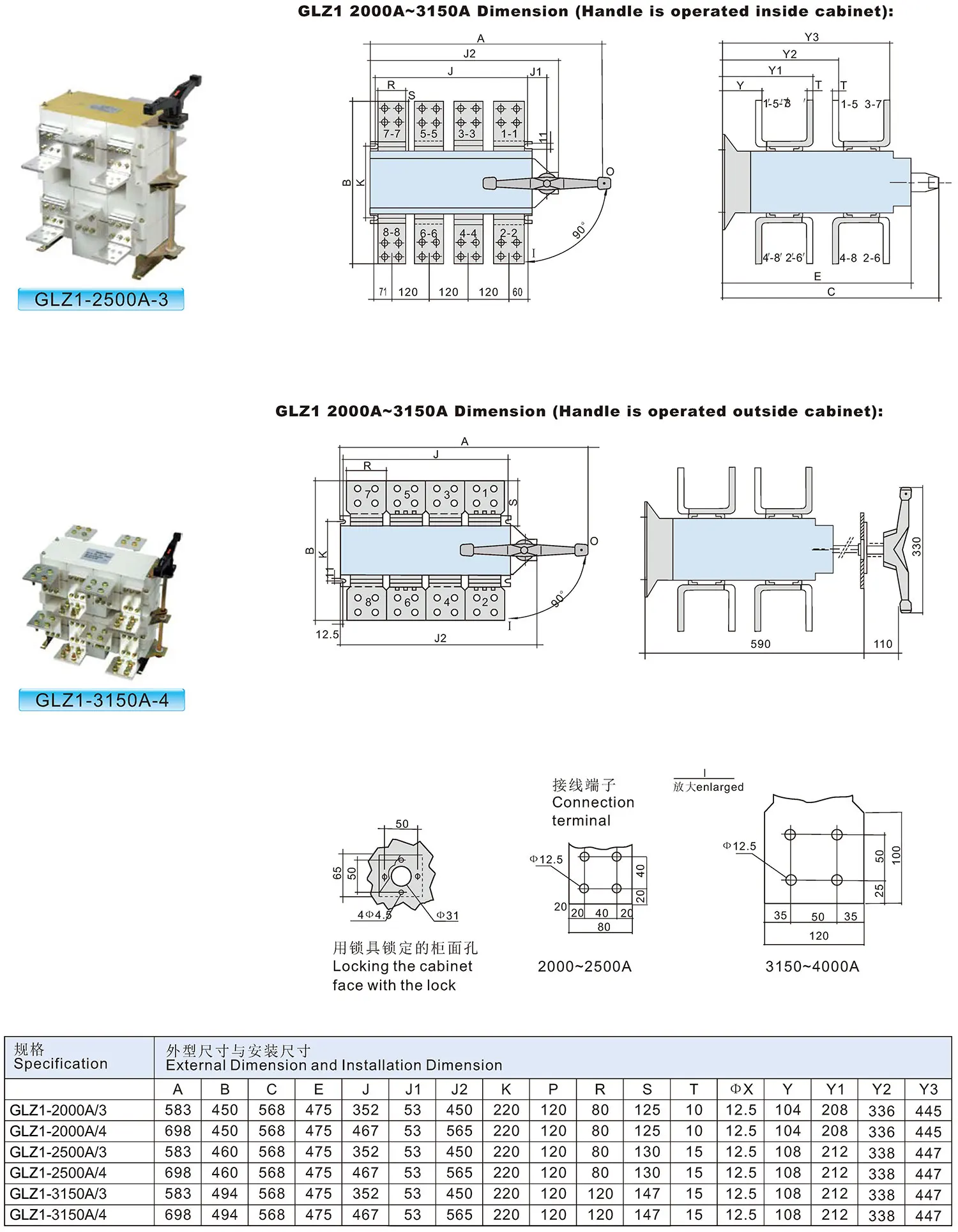 Manual Transfer Switch GLZ1 3P 4P 100A 160A 200A 250A 315A 400A 630A 1000A 1250A 1600A Manual Changeover Switch for Generator