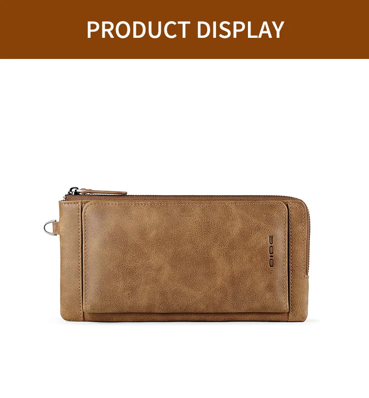 DIDE Custom High Quality Genuine Leather Mens Long Wallet Phone Holder With Card Holder
