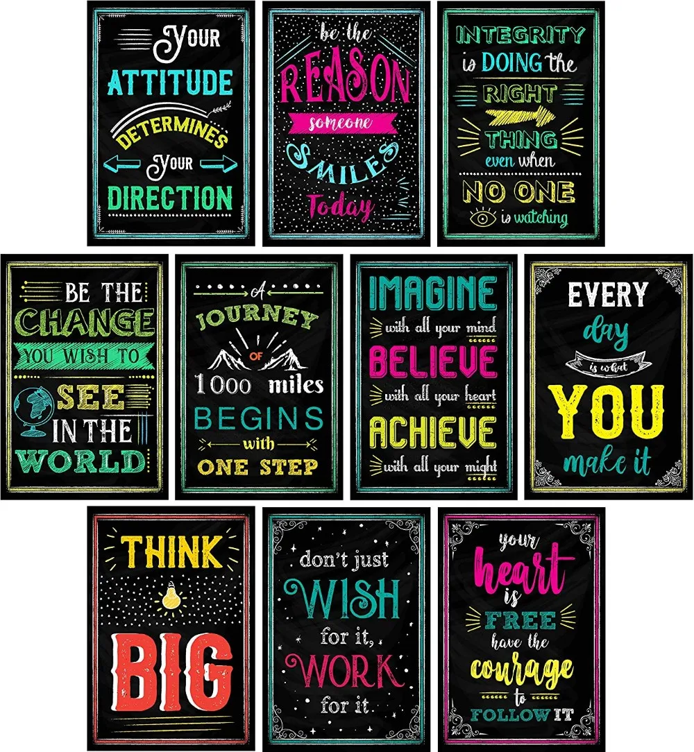 16 Laminated Chalkboard Inspirational Motivational Classroom Posters ...