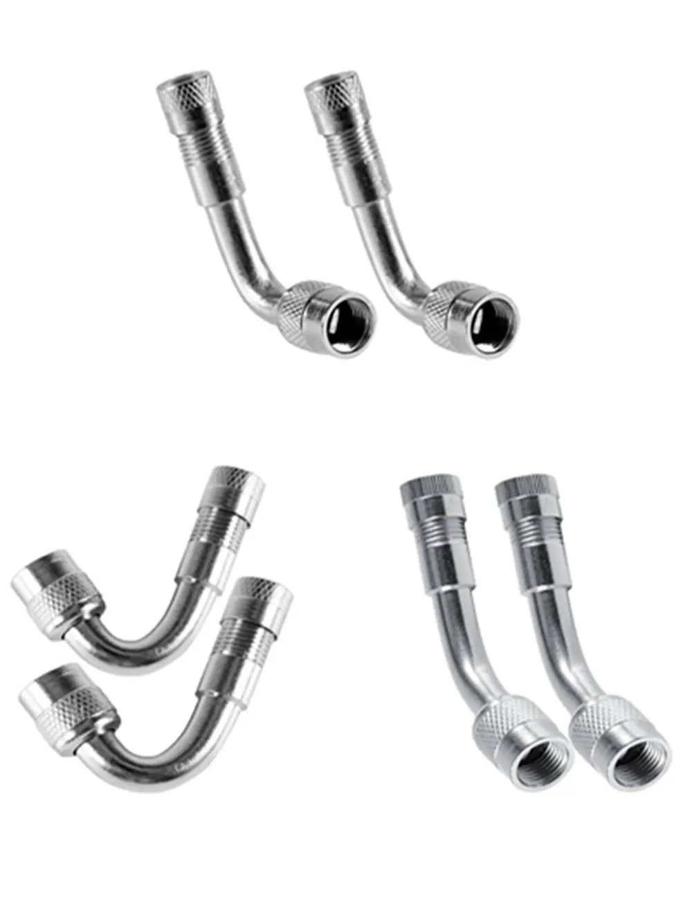 TK-KLZ 6-Pack Chrome 45 Degree 90 Degree 135 Degree Angled Wheel Tire Tyre Valve Stem Extension Adapter Car Motorcycle Bike Truck RVs Scooter Universal Extenders