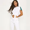 White stripe crop top T shirt ladies