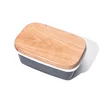 Amazon hot selling metal enamel coating Logo printing blank enamel Butter dish with wood lid