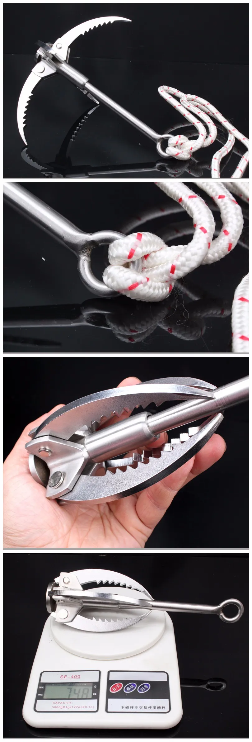 Outdoor Grappling Hook Stainless Steel 304 Four Paws Mountaineering Survival Climbing Claws Wholesale Mining Silver Hook Claws