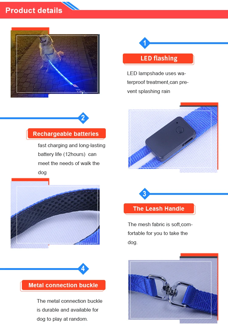 Rechargeable USB Nylon LED Dog Leash