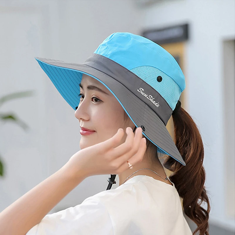 Women's Ponytail Safari Sun Hat,Wide Brim UV Protection Outdoor Bucket Hat,Foldable Beach Summer Fishing Hat Women's Ponytail Safari Sun Hat,Wide Brim UV Protection Outdoor Bucket Hat,Foldable Beach Summer Fishing Hat