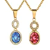 Europe Ladies Trendy High Quality Stainless Steel Full Circle Clear Crystals Large CZ Colored Stones Setting Pendants Necklaces