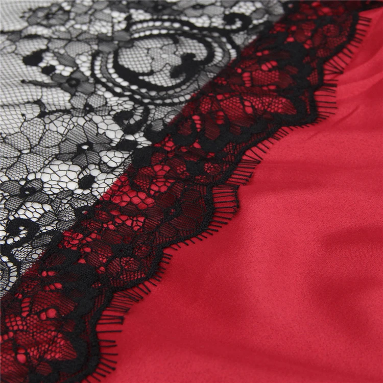 Wholesale Sex Red Silk Satin Sheer Lace Kimono Robe Lingerie For Fat 