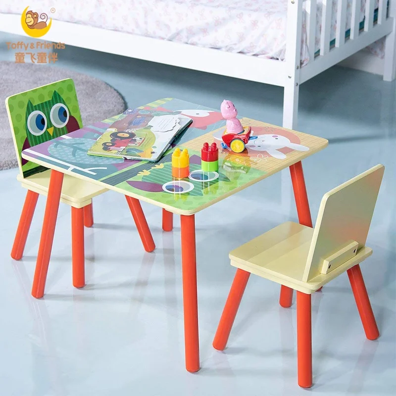 Kids Table Chair Set Cartoon Pattern Security Rounded Corners Eco 