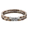 Fashion Mens Jewelry Silver Hand Bangles Polished Unisex Dark Wood Stainless steel Bracelet