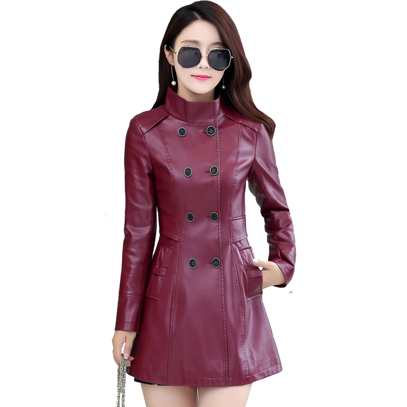 Women's Double Breasted Coat High Neck Washed Casual Long A Outwear ...