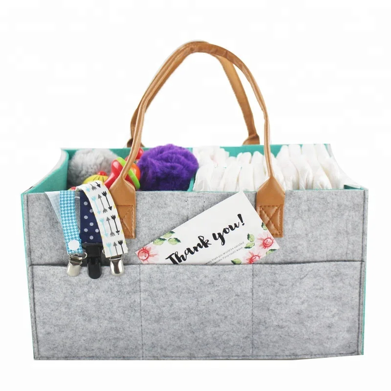 Amazon Hotselling Felt Diaper Caddy Storage Organizer Bag With Pu