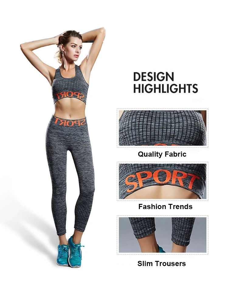 Women High Elastic 2 Pcs Lady Gym Fitness Yoga Clothing Sport Bra And