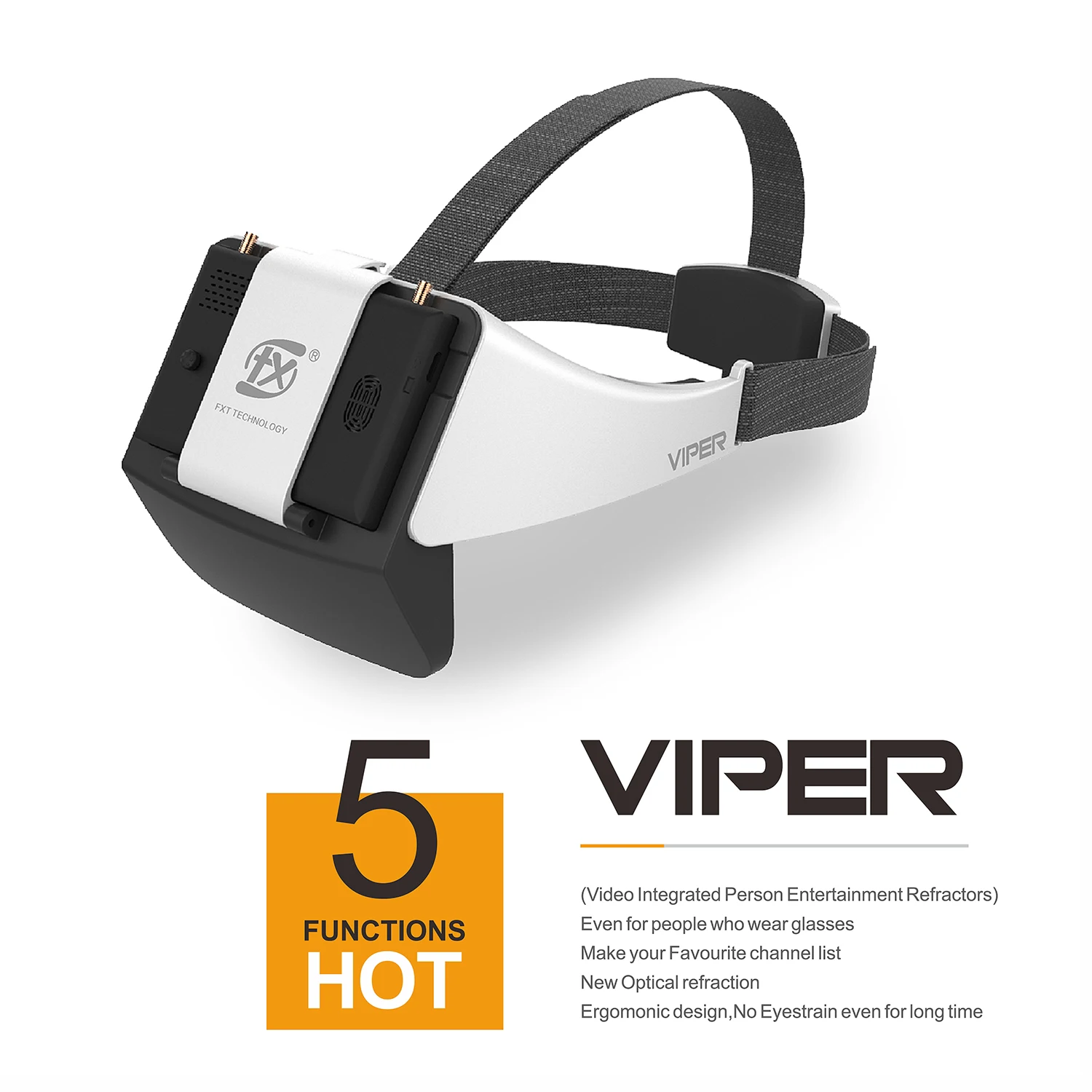FXT 5.8G VIPER 5 inches FPV goggle video glasses Support Wearing glasses with DVR recording