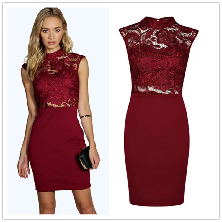 high neck lace midi dress