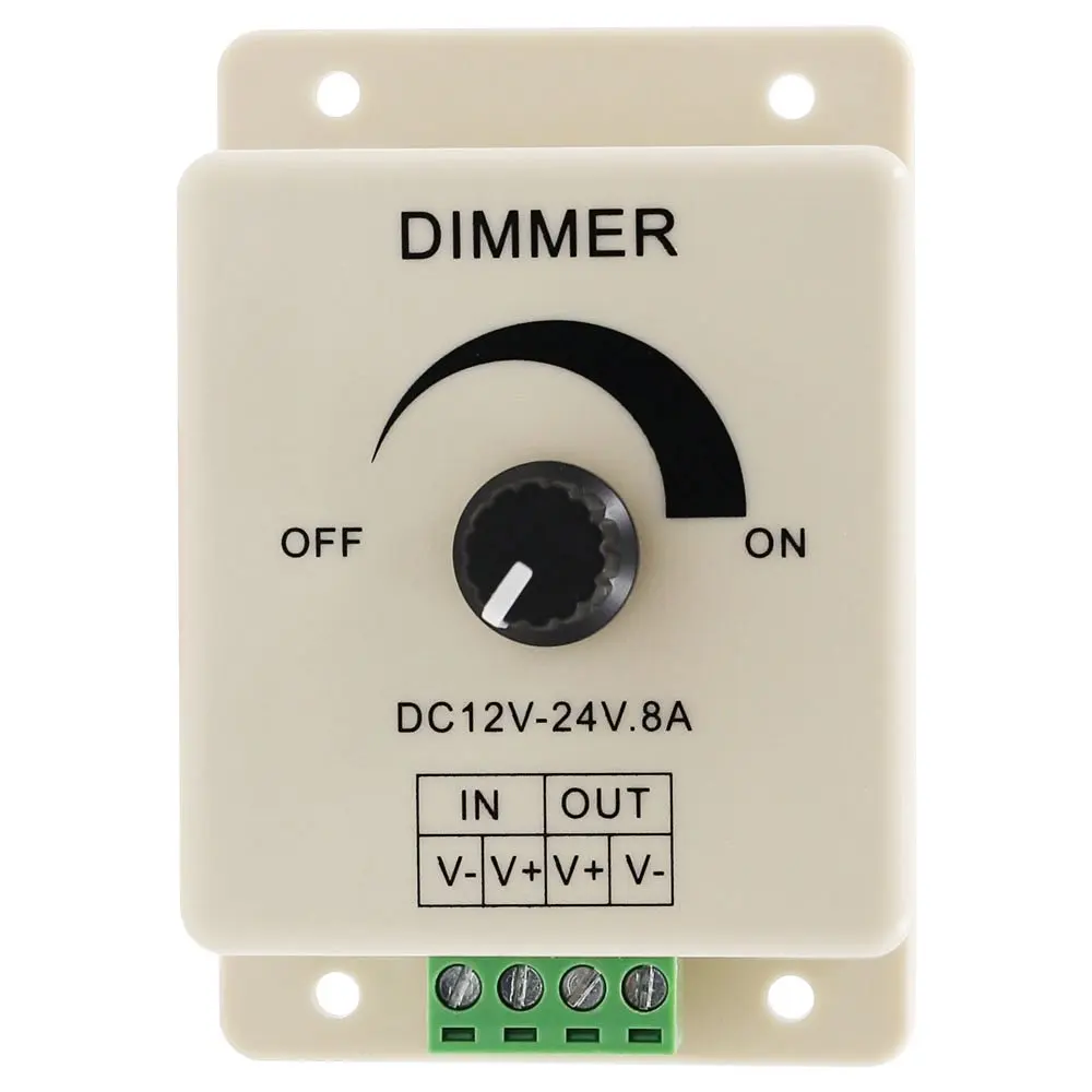 DC12-24V 8A PWM Manual Knob Dimmer Controller, 0%-100% PWM Dimming Control, Brightness LED Dimmer Switch for 5050/3528 Single Color LED Strips, Ribbon Lights, Tape Lights or Other LED Products