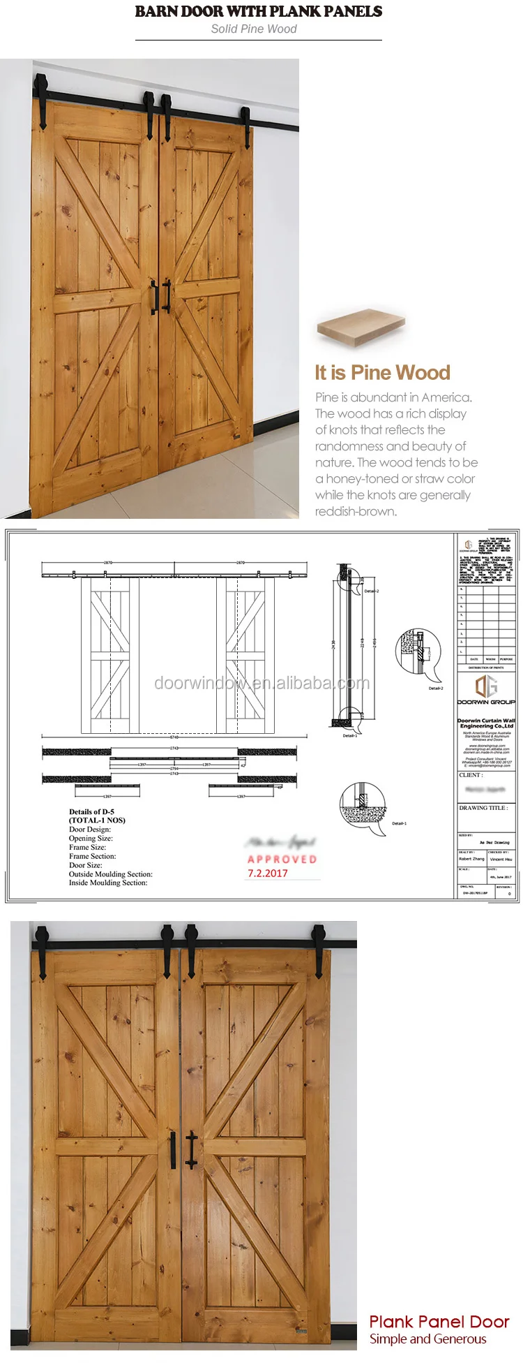 2019 high quality latest design red oak hanging sliding barn door with wooden sliding door roller