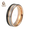 Gold Black Plated Tungsten Carbide Ring Tow-Tone Jewelry Rings Center Grooved Bushed Matted Finish Flat Wedding Band