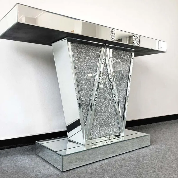 Console Sparkle Table Modern Sparkle Tall Entrance Table - Diamond Crushed Crystal Mirrored ...