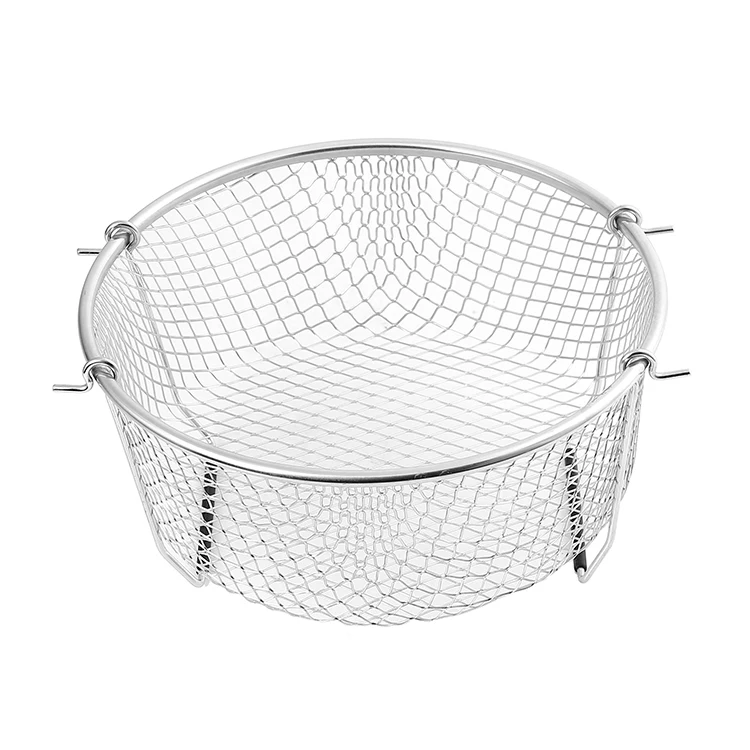 9'' Fish Fryer Basket Collapsible Silicone Handle Stainless Steel ...