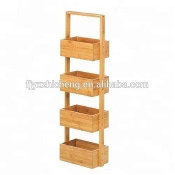 Wholesale Bamboo Rectangular 4 Tier Spa Tower Rack Wall Bathroom