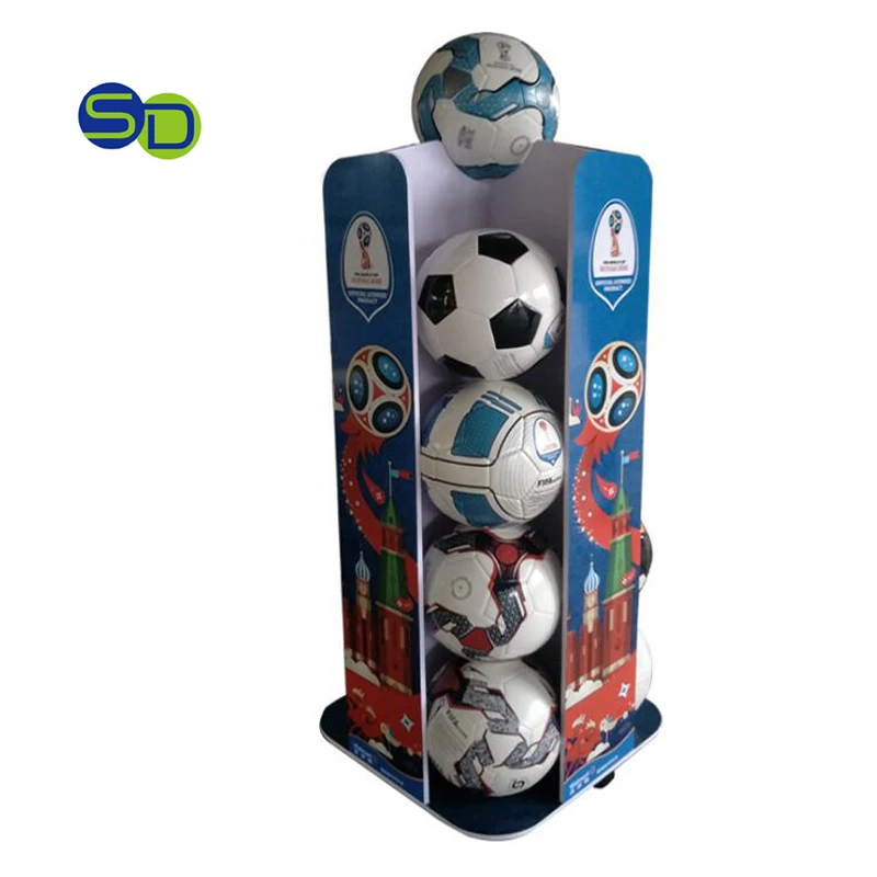 Movable Rotating World Cup 4 Sided Football Floor Display Stand Sports