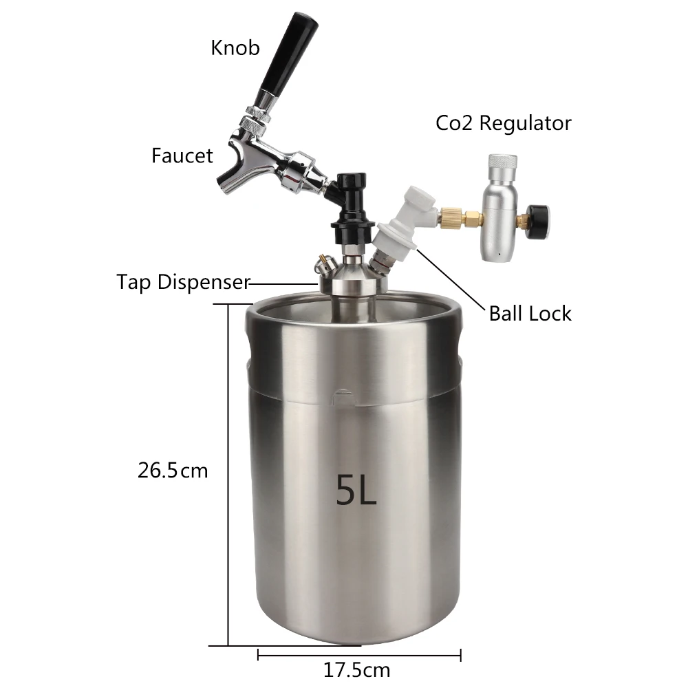 Home Brewing 5l Mini Beer Keg 170oz Beer Growler For Parties Camping
