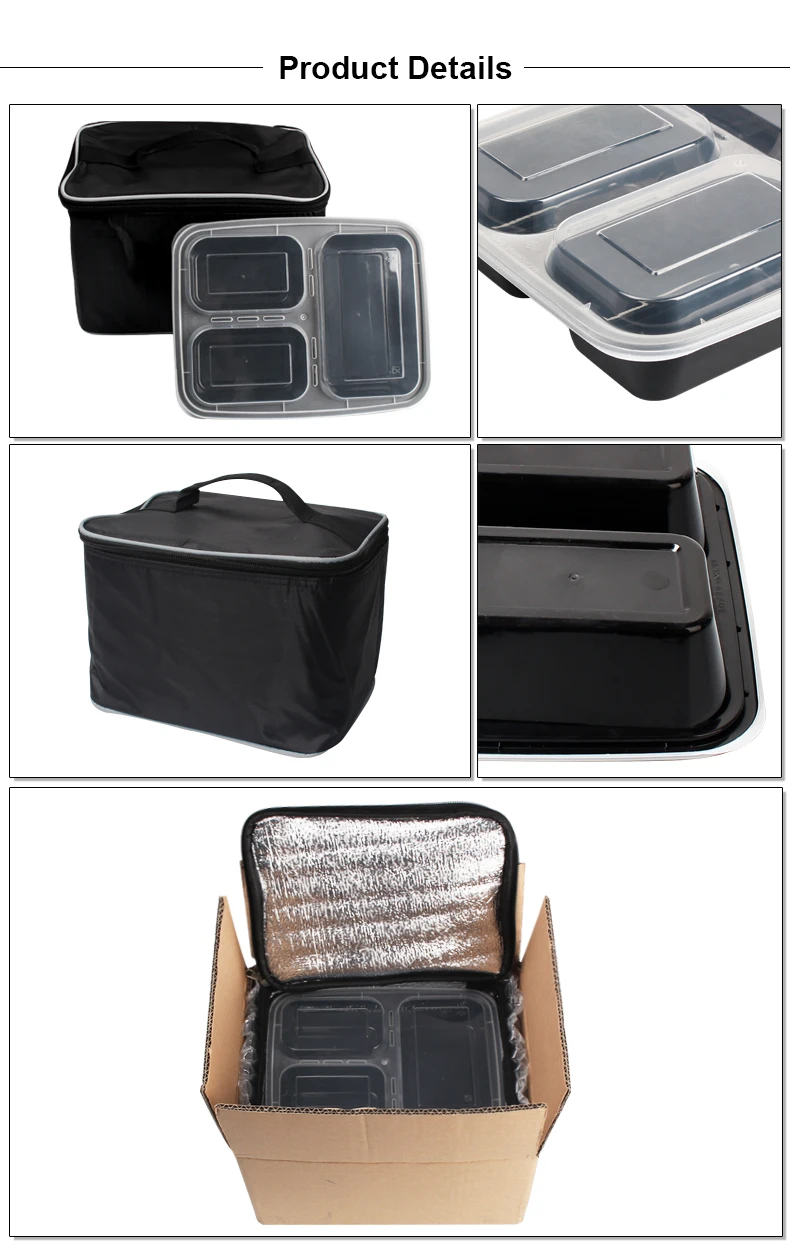 Disposable 3 compartment plastic take away bento lunch box food container