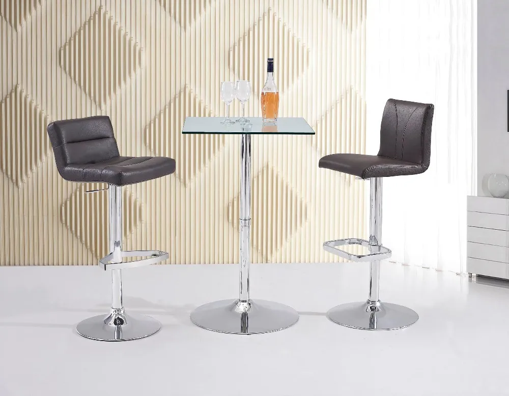 Hot Sale Modern Adjustable Height Square Tempered Glass Home Bar Table