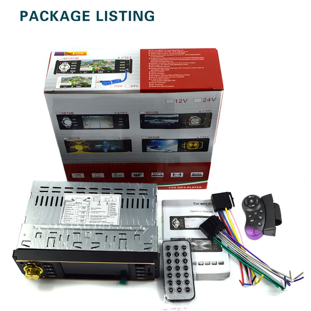 12V 4019B 1 One Din MP3 player Car Radio Audio Stereo USB AUX FM Radio Station Bluetooth with Rearview Camera Remote Control