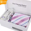 Chunhe custom wholesale men blue black striped polyester tie necktie set