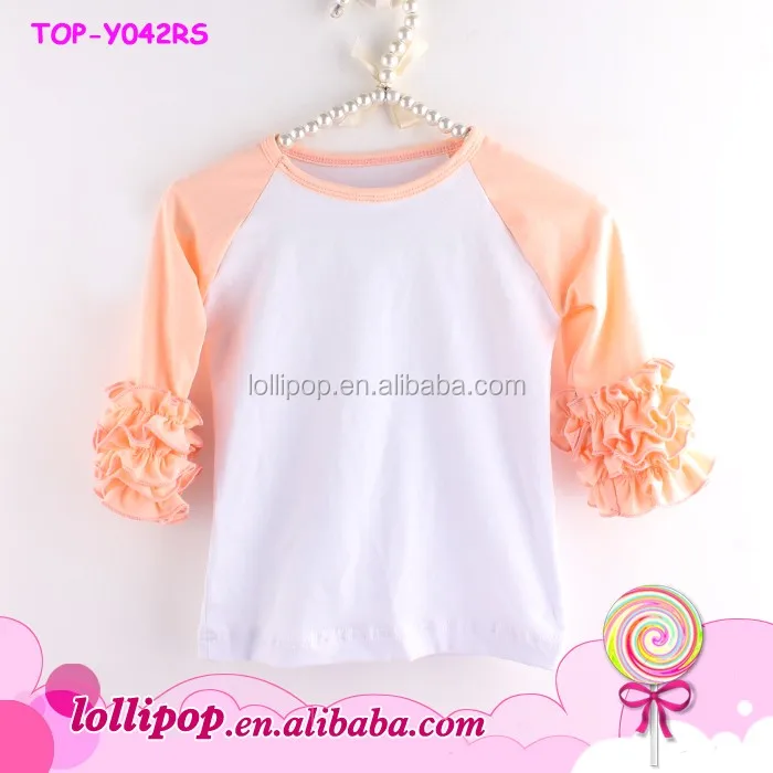 Wholesale Red/white Polka Dots Ruffle Raglan Half Short Sleeve Blank Icing Raglan Ruffled Kids