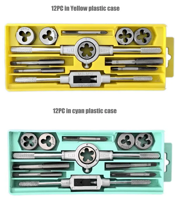 12pc Tap Die And Die Set Threading Tool Set Tapping Screwing Hand Tool