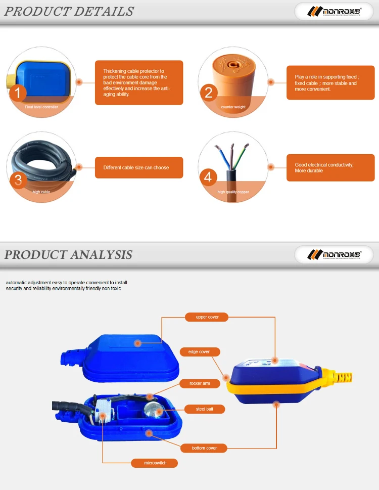 High Quality Electric Float Switch For Water Storage Tank Water Fluid