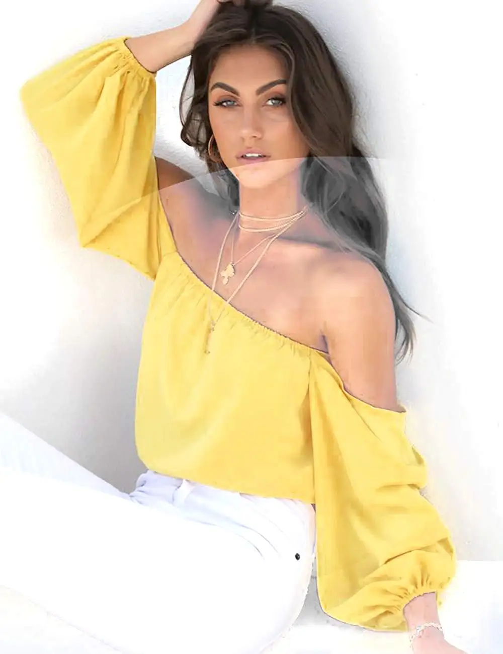 one shoulder chiffon top