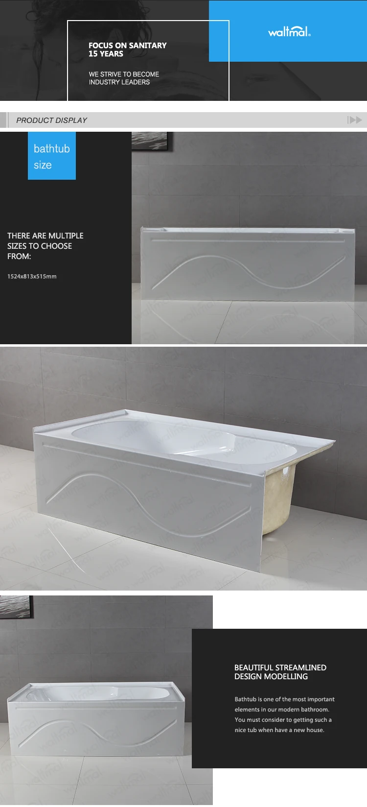 Popular Used In Home 2018 Cheap Alcove Vertical Bathtub With Reversible Drain