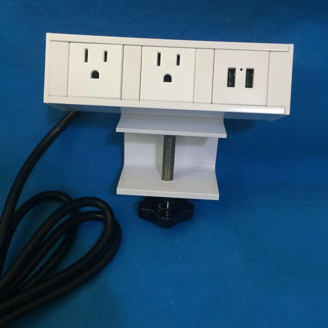 White Desk Clamp Us Power Outlet / Office Desk Edge Mount Electrical