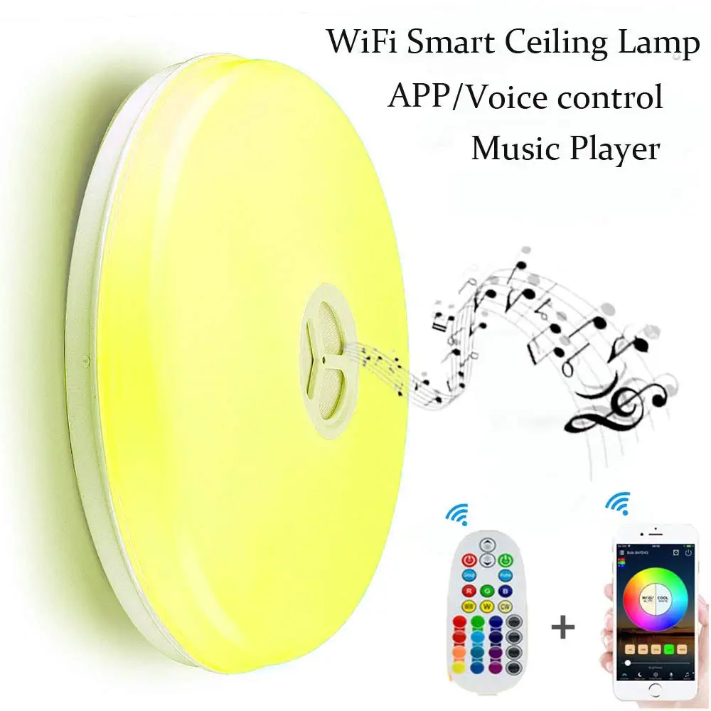 Smart WiFi Ceiling Light with Remote Control Dimmable Colour Changing Ceiling Light with Bluetooth Speaker work  with Alexa