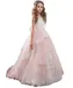 High Quality pink Princess Girl Dress Ruffle Tulle Skirt Knee Length pink Flower Girls Dress Girls party dress