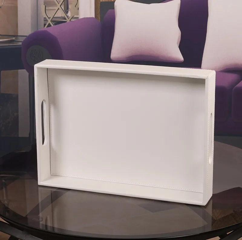 Hotel Black Pu Leather Wooden Tray Serving Tray Hot Selling For Hotel