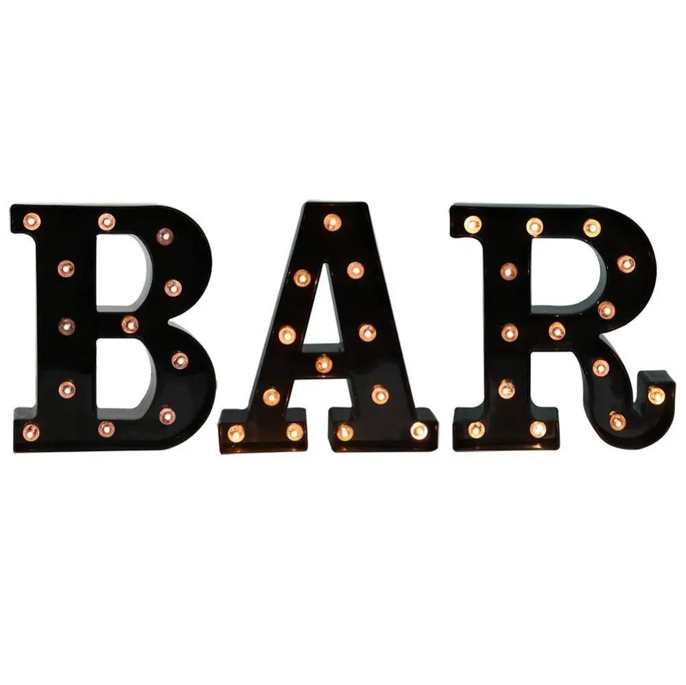BAR Illuminated Marquee Sign Lighted LED Marquee Word Sign Pre-Lit Pub Light Battery Operated Black BAR