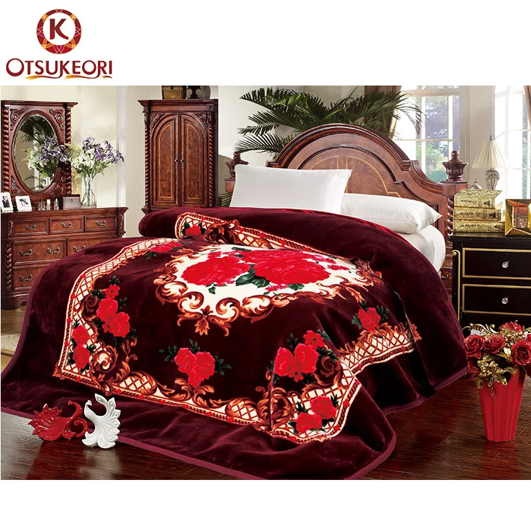 100 Polyester Korean Style 220x240cm 2 Ply 1side Embossed Warm Raschel