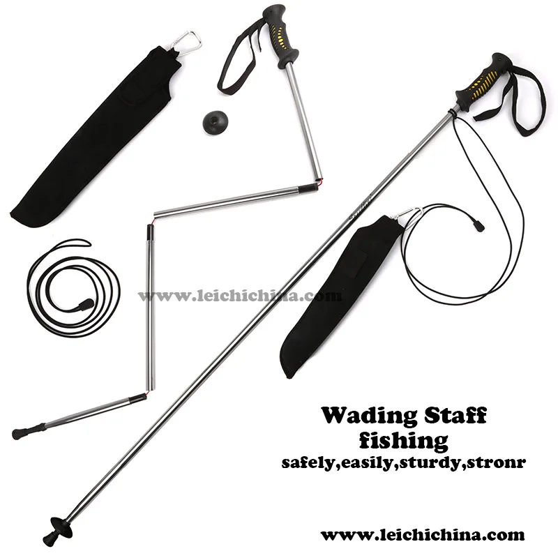 Qianjie Folding Alumimum Alloy Wading Staff Light Weight Fly Fishing Stick Rod With Pouches Outdoor Hiking Fishing Accessories%2f16946315542