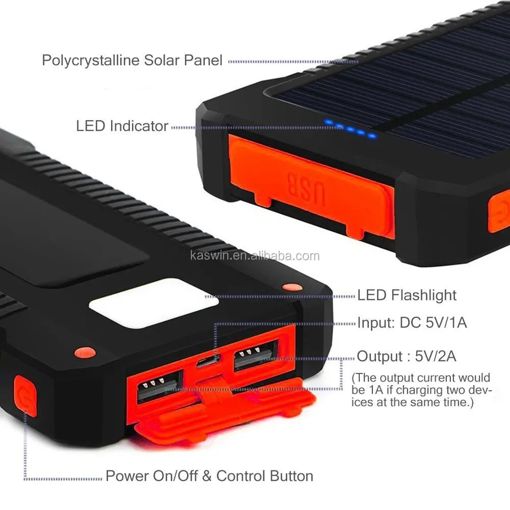 Rohs Usb Portable Waterproof Cell Phone Solar Mobile Battery Charger