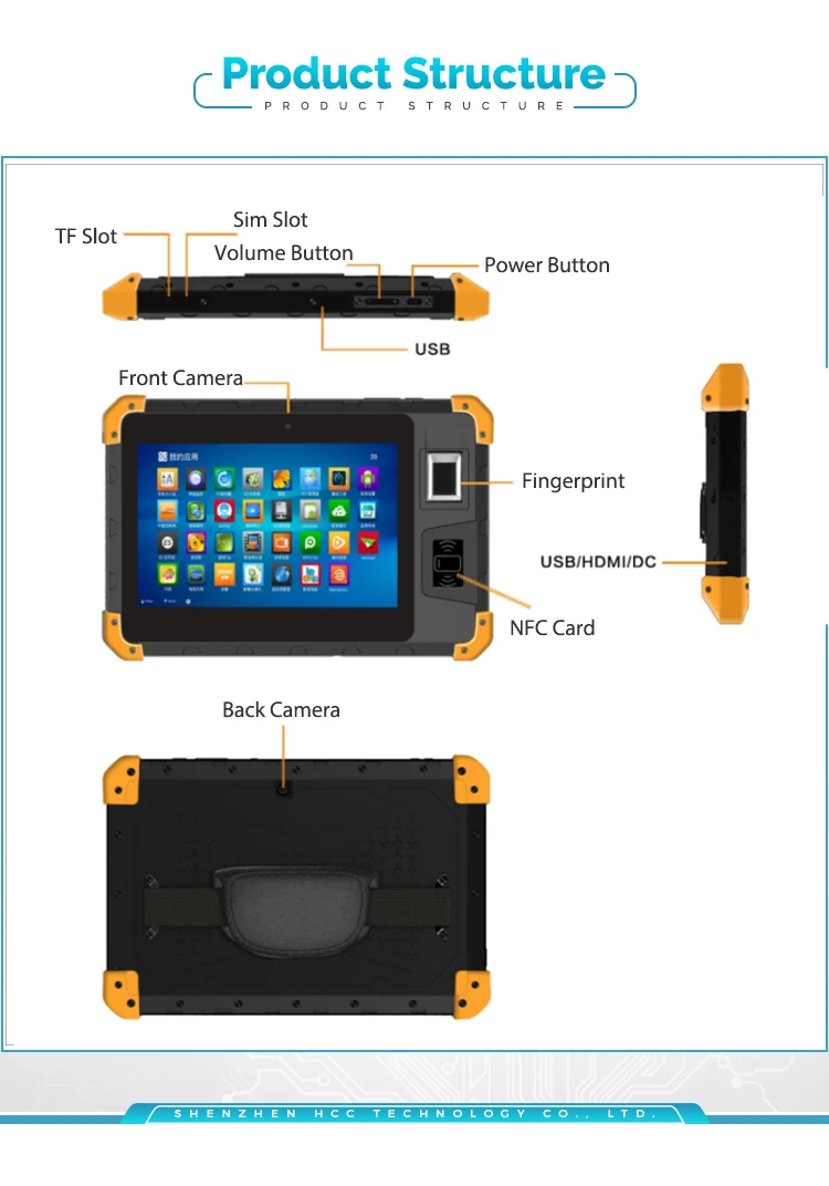 Industrial Rugged 3G / 4G Smart 8" Biometric Fingerprint Scanner Android Tablet PC HCC-Z200