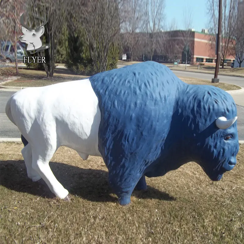 Outdoor Park Decorated Resin Buffalo Figurines Fiberglass Animal