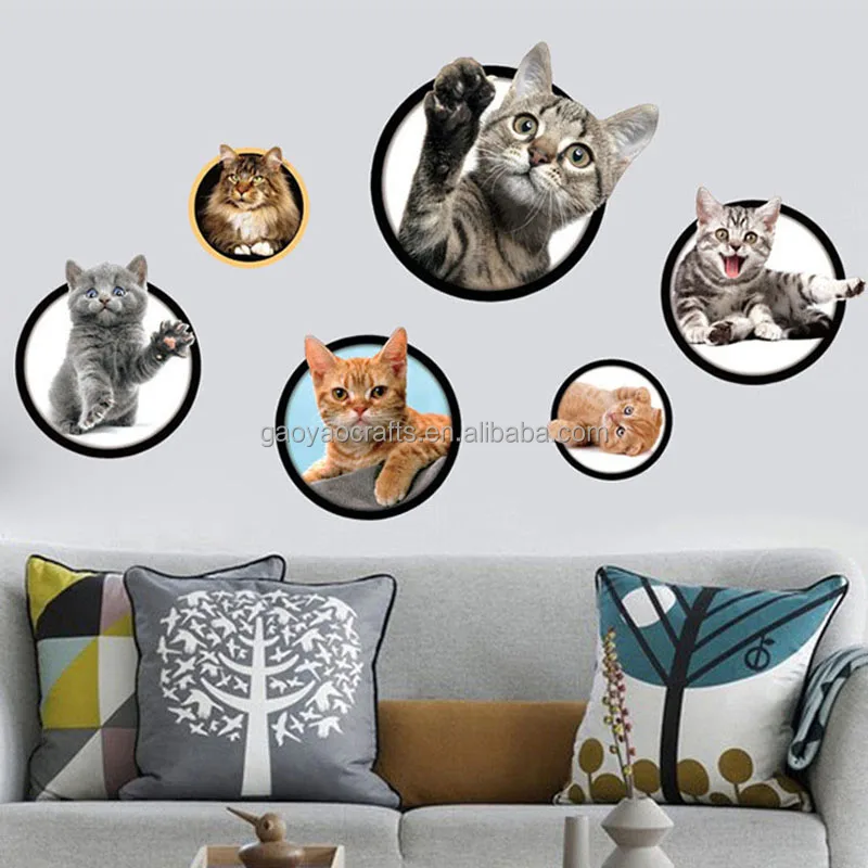 3D Hole Effect View Vivid Cats Vinyl Art Mural Decals Sticker Toilet Decoration