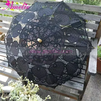 Black With Gold Gothic Party Dancing Umbrella Lace Parasol Wedding