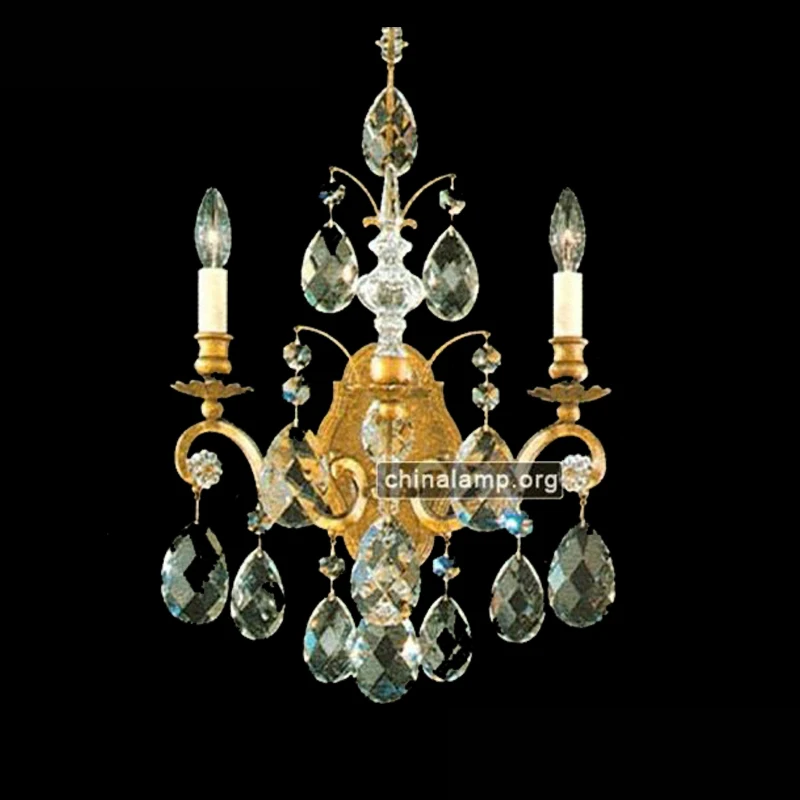 Wholesale european antique style luxury 2 lights Rustic Gold arabian crystal wall lamp