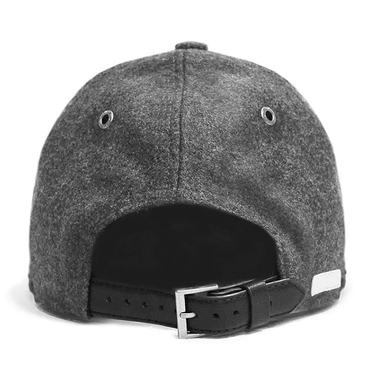Custom Grey Wool No Logo Baseball Cap With Leather Curved Brim Baseball