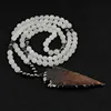 NE2424 Fashion matte jade & hematite long beaded necklace with gunmetal plated jasper arrowhead pendant tassel necklace